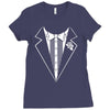 tuxedo wedding marriage prom holiday fancy dress cool geek nerd Ladies Fitted T-Shirt