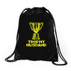 trophy husband Drawstring Bags