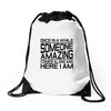 once in a while someone amazing comes along Drawstring Bags