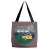 Way Down We Go Tote Bags