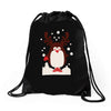 santa reindeer penguin christmas Drawstring Bags