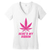 Support Breast Cancer Awareness With A Pink Cannabis Leaf Women's V-Neck T-Shirt