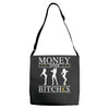 money over bitches graphic Adjustable Strap Totes