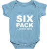 six pack coming soon mens Baby Onesie