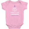 Keep Calm And Light It Up Lavender (For General Cancer Awareness) Baby Onesie