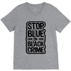 stop blue on black crime V-Neck Tee