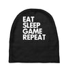 eat sleep game repeat Baby Beanies