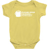 please stop talking it's too early coffee Baby Onesie