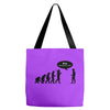 stop following me funny darwins evolution parody mens white t shirt Tote Bags