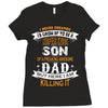 Super Cool Son Of A Freaking Awesome Dad Ladies Fitted T-Shirt