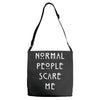 normal people scare me Adjustable Strap Totes