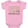 coffee then motorcycles Baby Bodysuit