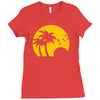 beach silhouette birds sand sunset Ladies Fitted T-Shirt