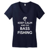 keep calm bass fishing Women's V-Neck T-Shirt