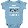 never underestimate an old man who was born in july Baby Onesie