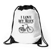 i love when my wife lets me buy another bike Drawstring Bags