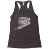 some game involving falling blocks in the style of m.c. escher Racerback Tank