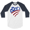 disstressed america flag heart 3/4 Sleeve Shirt