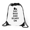 say boo and scary on 2 Drawstring Bags