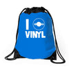 i love vinyl Drawstring Bags