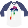 giraffe reaching up with its long neck to eat leaves off branches from 3/4 Sleeve Shirt