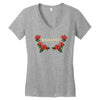 badassy with roses Women's V-Neck T-Shirt