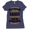 Super Cool Daddy Of A Freaking Awesome Son Ladies Fitted T-Shirt