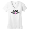angel wing believe breast cancer Women's V-Neck T-Shirt