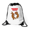 wiener wars dachshund dogs Drawstring Bags
