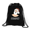 santa is coming Drawstring Bags