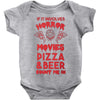 horror movies, pizza and beer Baby Bodysuit