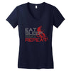eat sleep bmx repeat Women's V-Neck T-Shirt