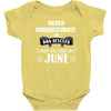 never underestimate an old man who was born in june Baby Onesie