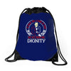 he might find a rabbit in there but hell never find dignity Drawstring Bags