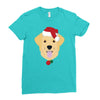golden retriever dog with red santa's hat Ladies Fitted T-Shirt