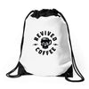 revived by coffee Drawstring Bags