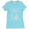 christmas funny dog &amp; snowman Ladies Fitted T-Shirt