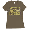 funny black mustache may the stache be with you Ladies Fitted T-Shirt