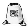 rude slogan Drawstring Bags