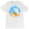 beach surfer silhouette birds sand waves palm T-Shirt