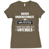 never underestimate an old man who was born in november Ladies Fitted T-Shirt
