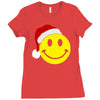 smiley face wears santa hat merry christmas Ladies Fitted T-Shirt