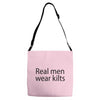 real men wear kilts Adjustable Strap Totes