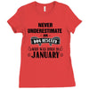 never underestimate an old man who was born in january Ladies Fitted T-Shirt