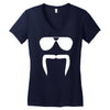 aviator sunglasses horseshoe fu manchu biker mustache Women's V-Neck T-Shirt