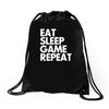 eat sleep game repeat Drawstring Bags