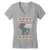 ugly dinosaur merry christmas Women's V-Neck T-Shirt