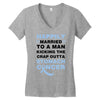 happily married to a man kicking the crap outta stomach cancer Women's V-Neck T-Shirt