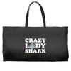 crazy lady shark Weekender Totes