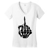 middle finger skeleton bone skull grafitti art Women's V-Neck T-Shirt
